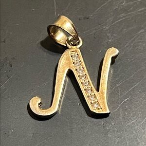 Gold Initial 'N' Pendant with Crystals